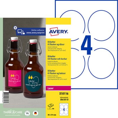 Flasketikett oval avtagbar, vit 400 st